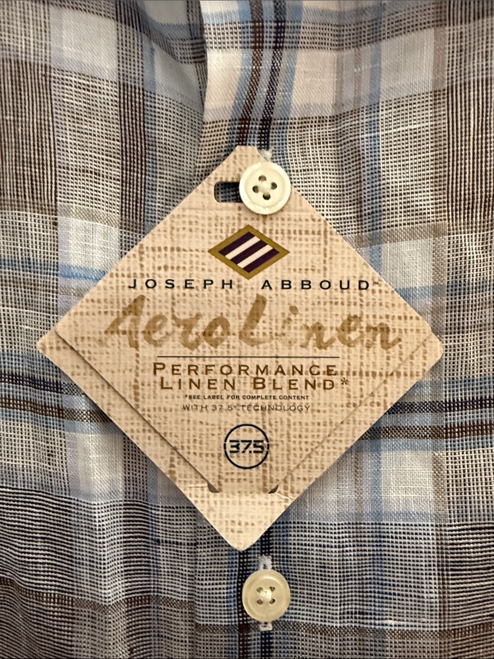 Joseph Abboud Brown and Light Blue Plaid Short Sleeve Button-Down Shirt - Picture 4 of 6